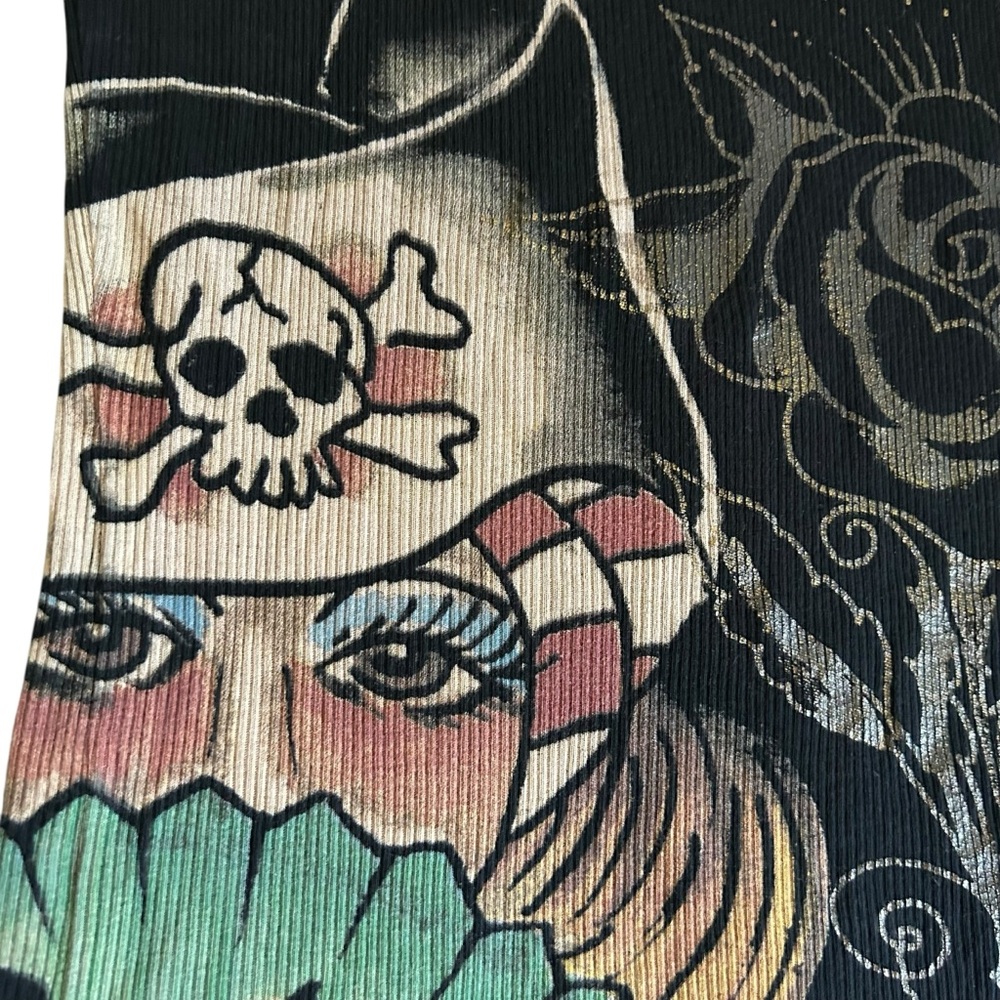 VTG Y2K Ed Hardy Black Long Sleeve Tattoo Graphic Shirt / Mini Dress Goth Medium - Picture 9 of 16